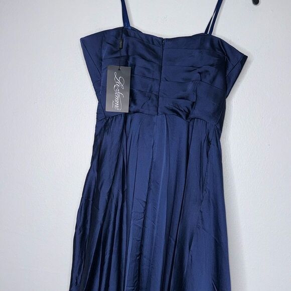 La Femme Womens Size 8 Navy Strapless Slit Satin Ballgown - Picture 9 of 12
